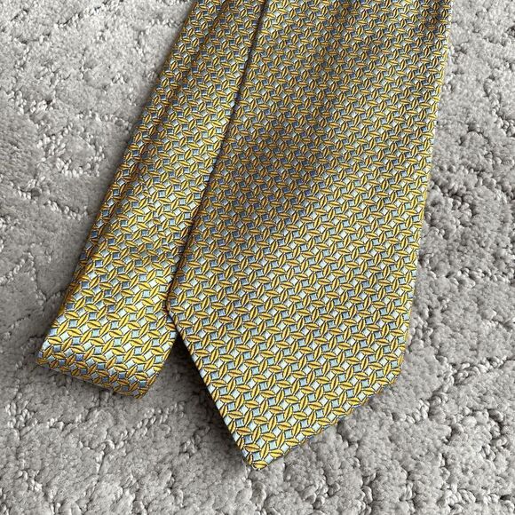 Brooks Brothers Makers & Merchants 100% Silk Jacquard Neck Tie Blue and Yellow - Picture 1 of 14